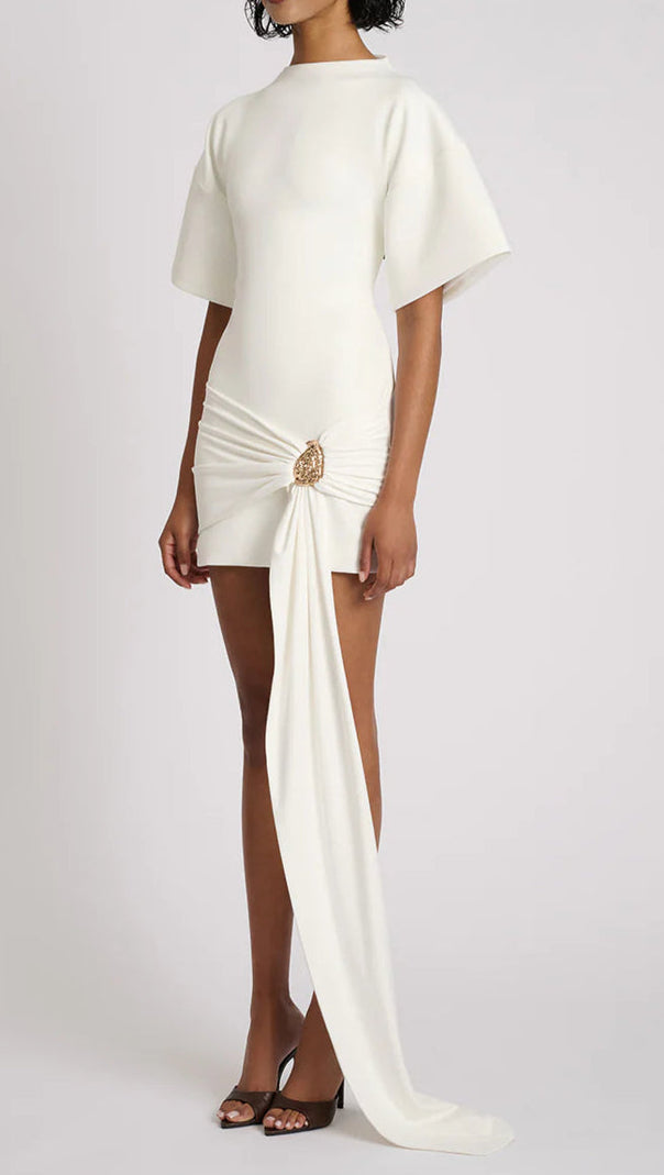 AIIZIE DRAPED EMBELLISHED MINI DRESS - WHITE - product image