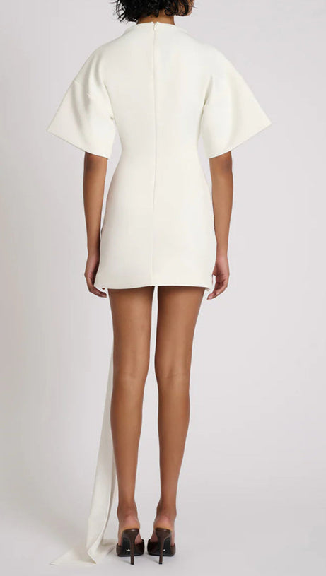 DRAPED EMBELLISHED MINI DRESS - WHITE