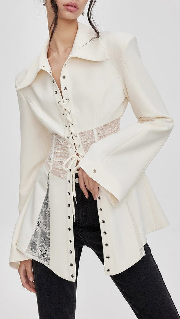 AIIZIE MELANY SEE THROUGH LACE UP SHIRT IN WHITE - product image