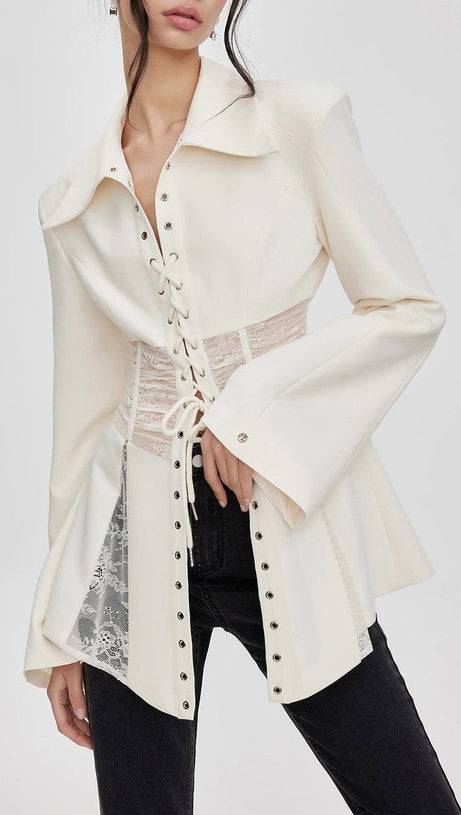 Melany – Durchsichtiges Schnürhemd in Weiß