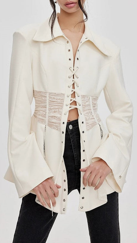 Melany – Durchsichtiges Schnürhemd in Weiß