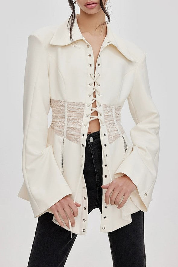 AIIZIE MELANY SEE THROUGH LACE UP SHIRT IN WHITE - product image