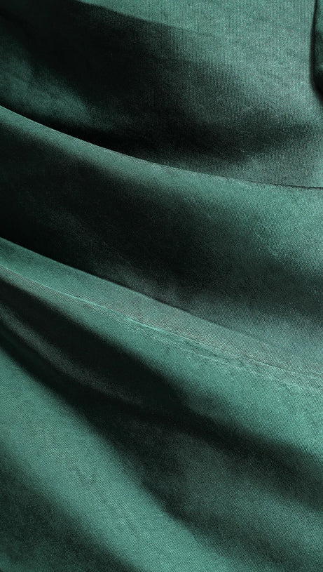 EMERALD SATIN COWL NECK TULIP MINI DRESS
