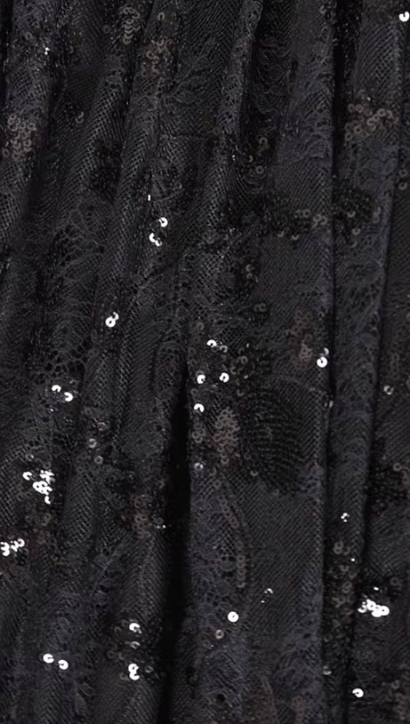 ABITO LUNGO IN PIZZO CON PAILLETTES A SIRENA NERO