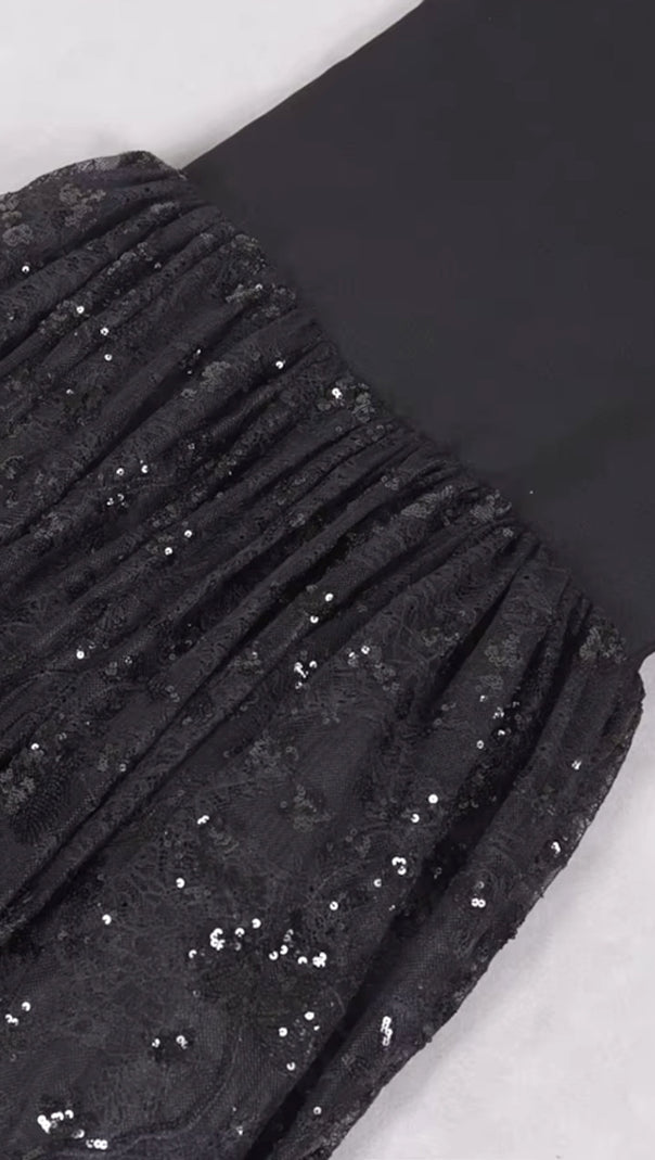 MERMAID SEQUIN LACE MAXI DRESS BLACK