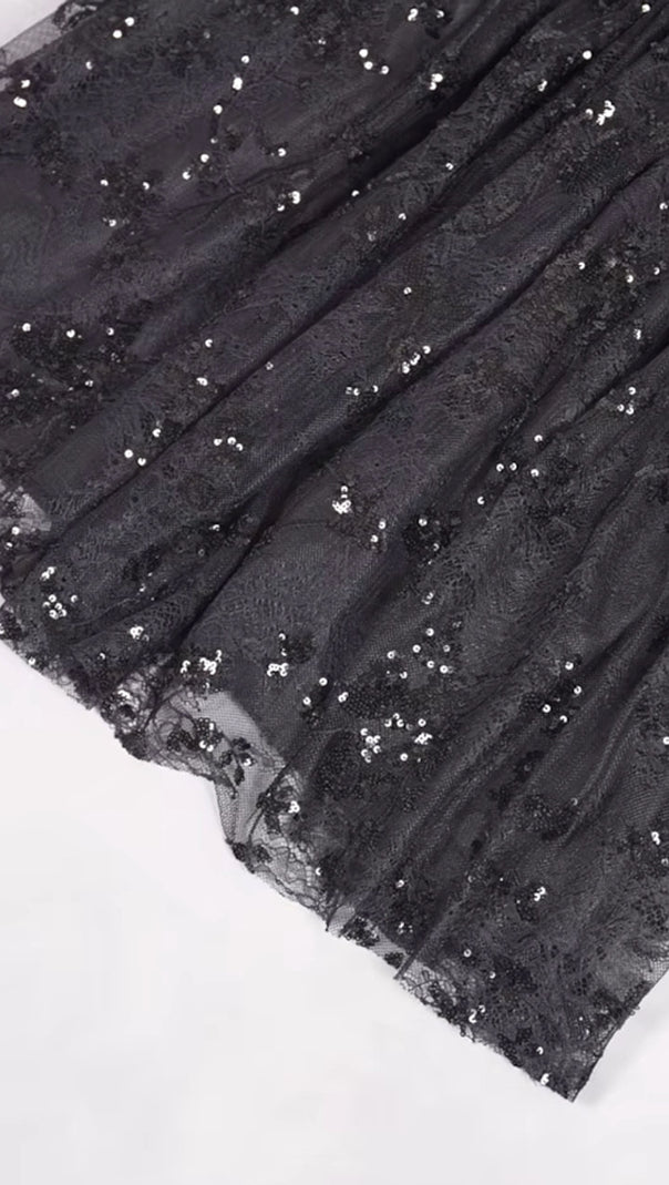 AIIZIE MERMAID SEQUIN LACE MAXI DRESS BLACK - product image