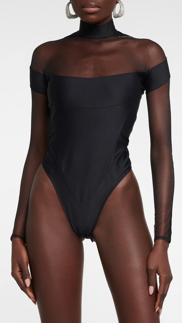 AIIZIE BLACK ILLUSION NECKLINE BODYSUIT - product image