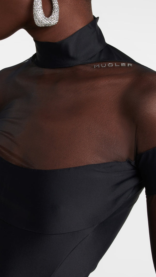 AIIZIE BLACK ILLUSION NECKLINE BODYSUIT - product image
