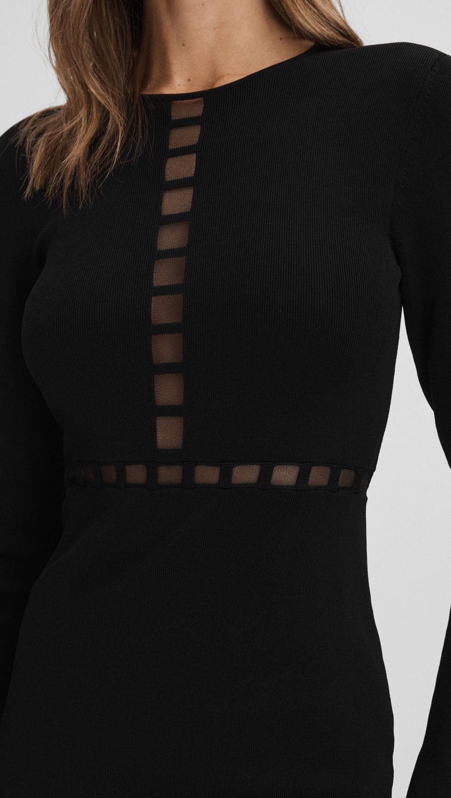MESH DETAIL MIDI DRESS IN BLACK