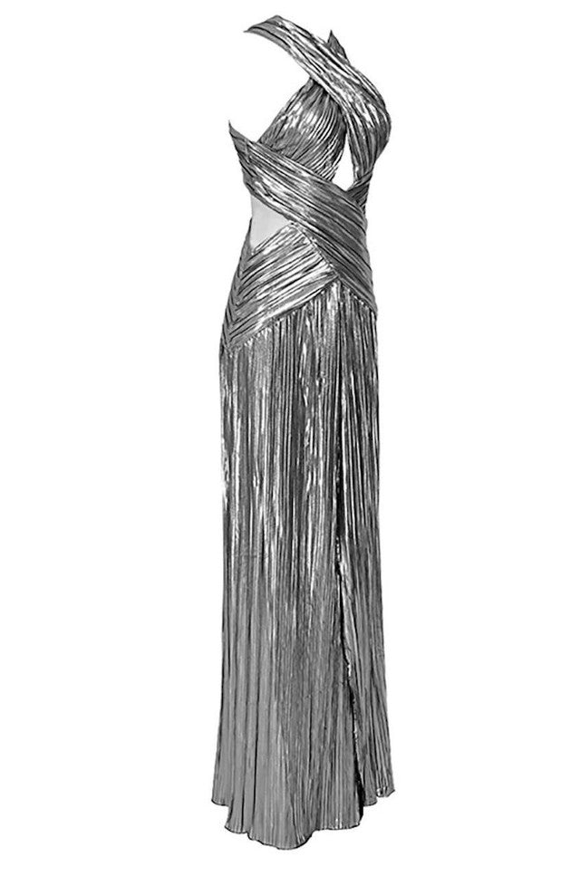 AIIZIE ELSA METALLIC CRISS CROSS HALTER NECK GOWN - product image