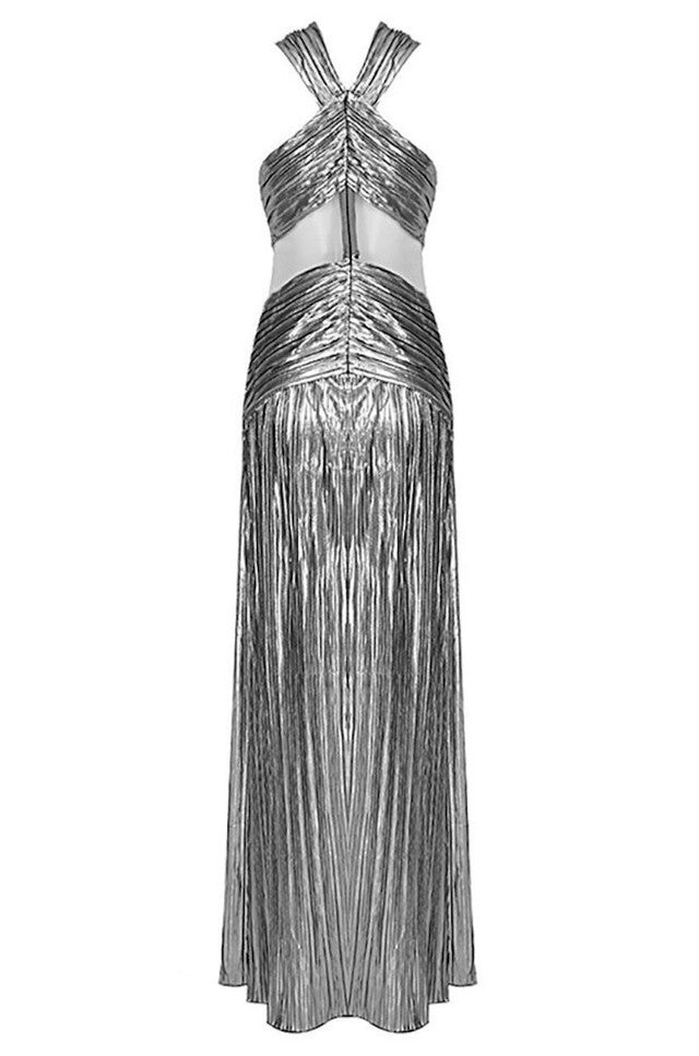 AIIZIE ELSA METALLIC CRISS CROSS HALTER NECK GOWN - product image