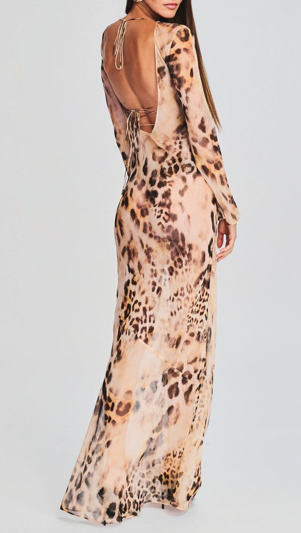 AIIZIE WINNI LEOPARD BACKLESS SILK MAXI DRESS - product image