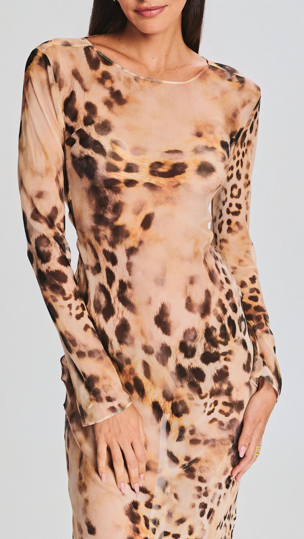 AIIZIE WINNI LEOPARD BACKLESS SILK MAXI DRESS - product image