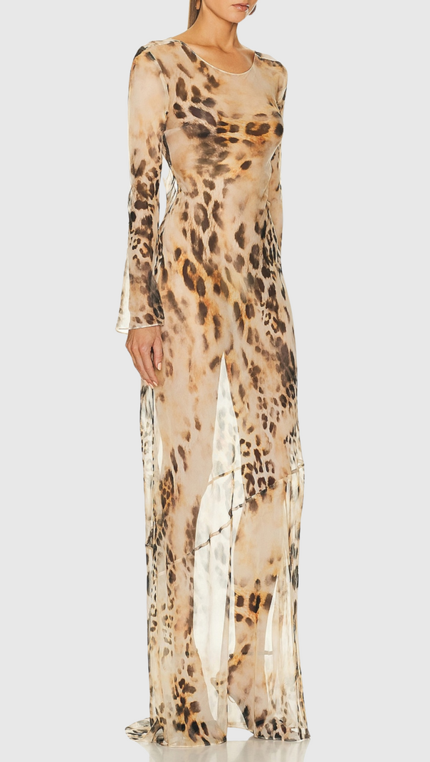 AIIZIE WINNI LEOPARD BACKLESS SILK MAXI DRESS - product image