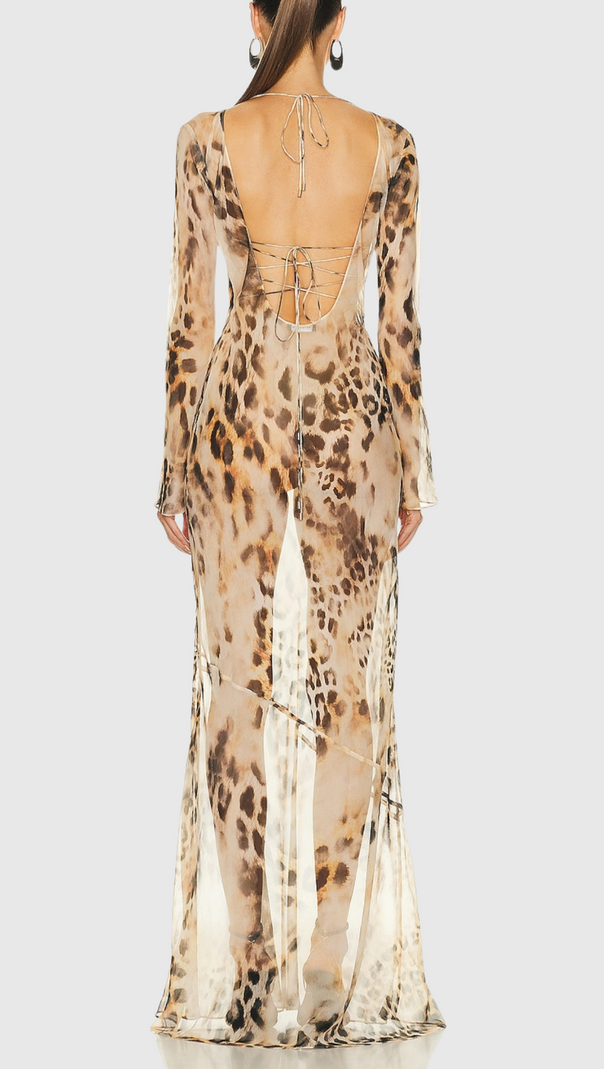 winni – Rückenfreies Maxikleid aus Seide mit Leopardenmuster