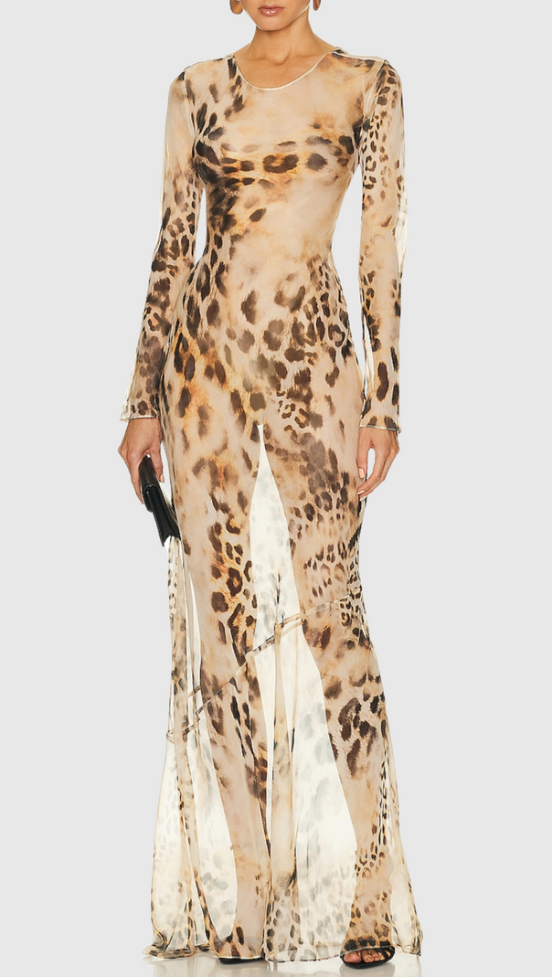 AIIZIE WINNI LEOPARD BACKLESS SILK MAXI DRESS - product image
