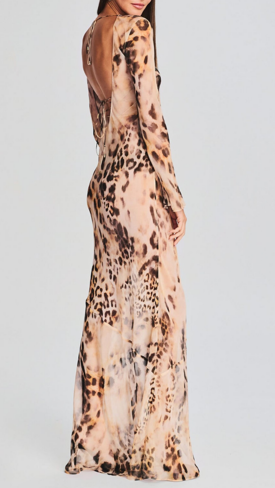 WINNI LEOPARD BACKLESS SILK MAXI DRESS