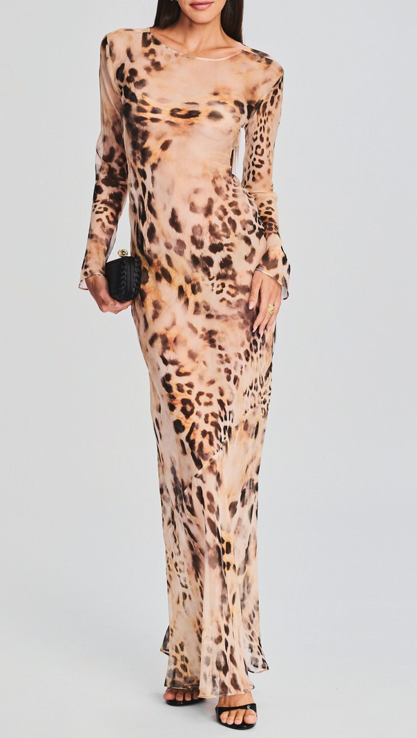 AIIZIE WINNI LEOPARD BACKLESS SILK MAXI DRESS - product image