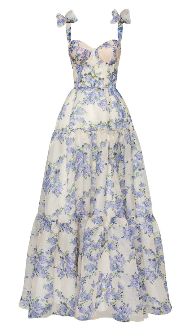 AIIZIE HYDRANGEA TENDER FLORAL MAXI TIE-STRAP DRESS - product image