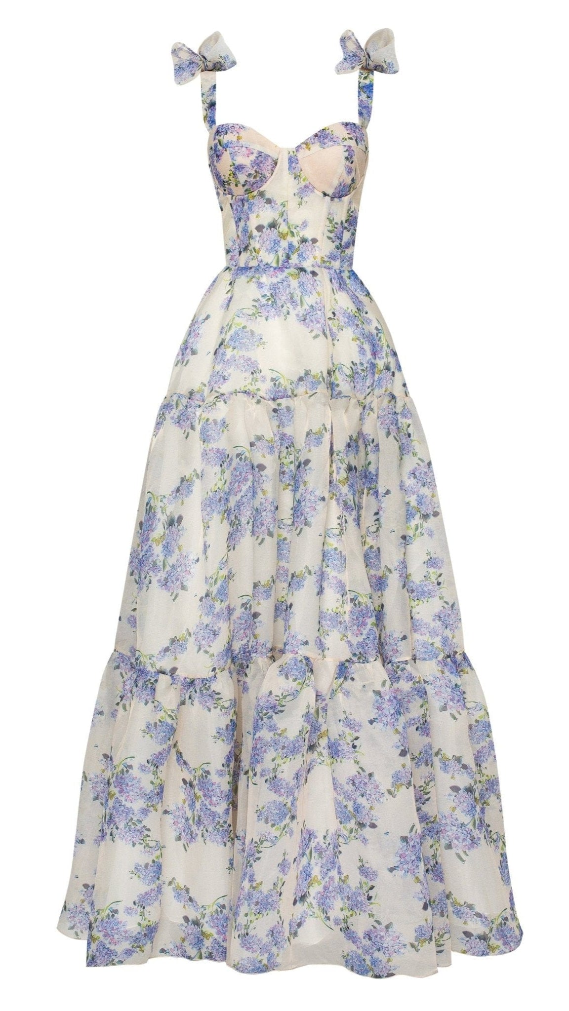 HYDRANGEA TENDER FLORAL MAXI TIE-STRAP DRESS