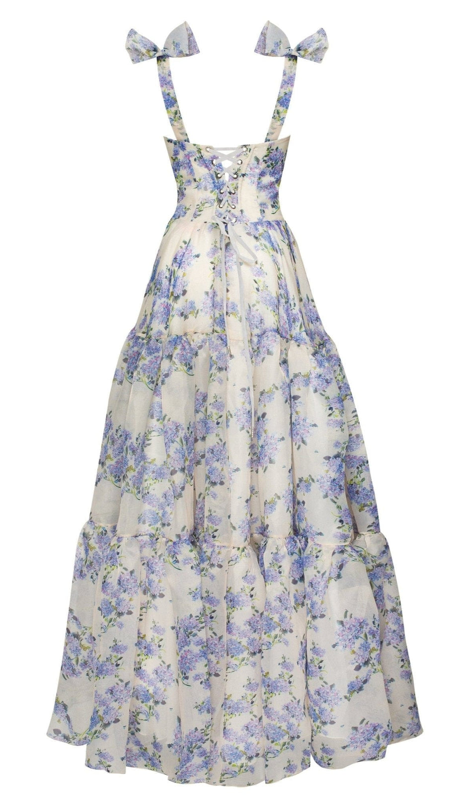 HYDRANGEA TENDER FLORAL MAXI TIE-STRAP DRESS