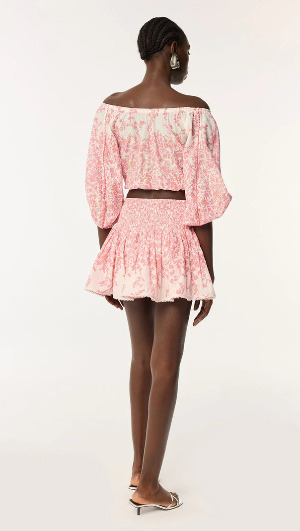 AIIZIE OFF-SHOULDER FLORAL PRINT MINI SKIRT SET IN PINK - product image