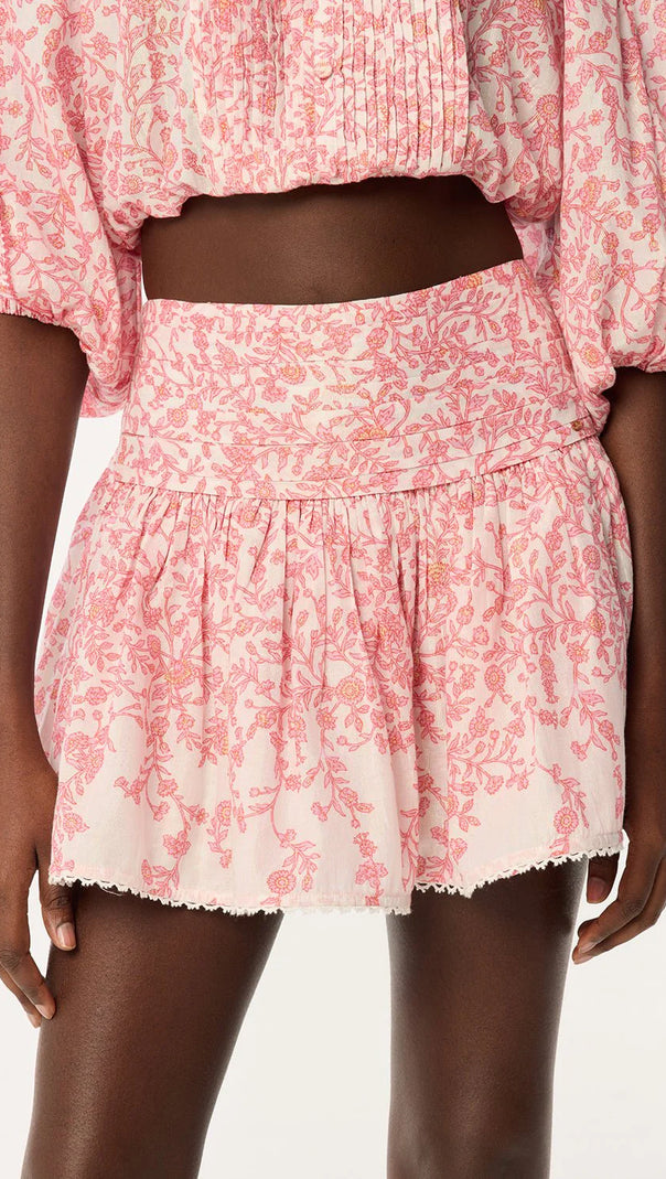 AIIZIE OFF-SHOULDER FLORAL PRINT MINI SKIRT SET IN PINK - product image