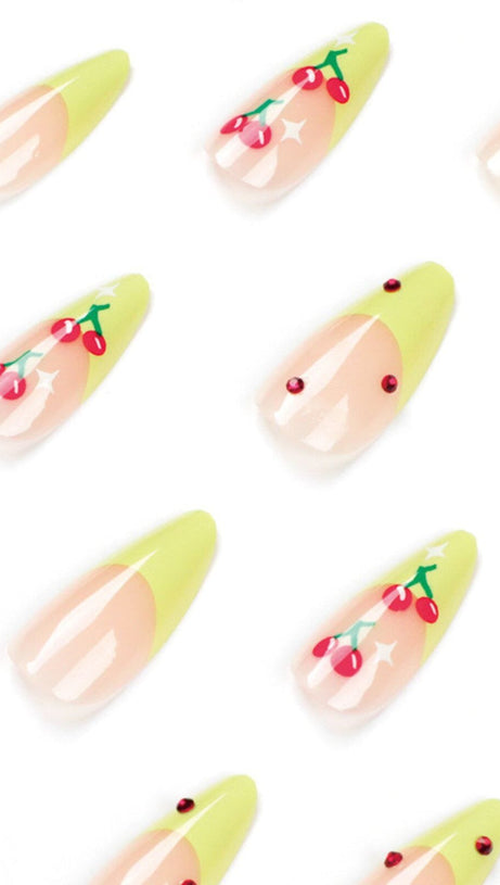 CHERRY FRENCH GREEN EDGE PRESS ON NAILS