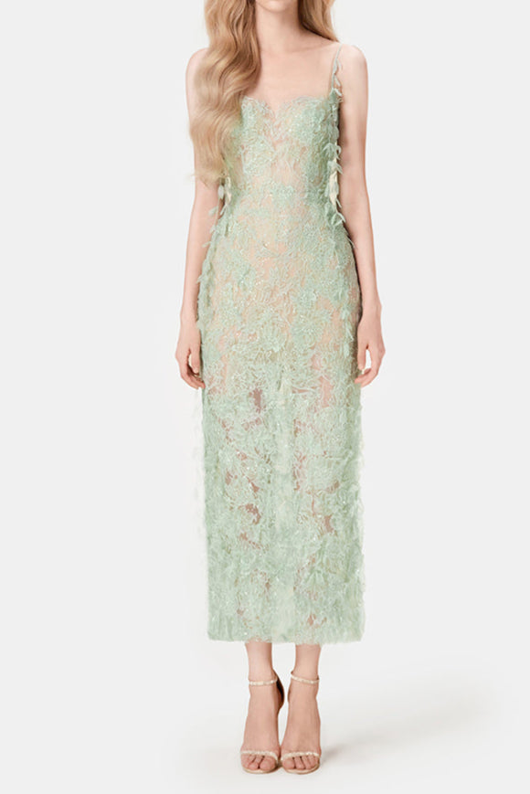 AIIZIE MINT BEADED LACE PENCIL MIDI DRESS - product image