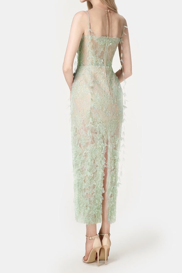 AIIZIE MINT BEADED LACE PENCIL MIDI DRESS - product image