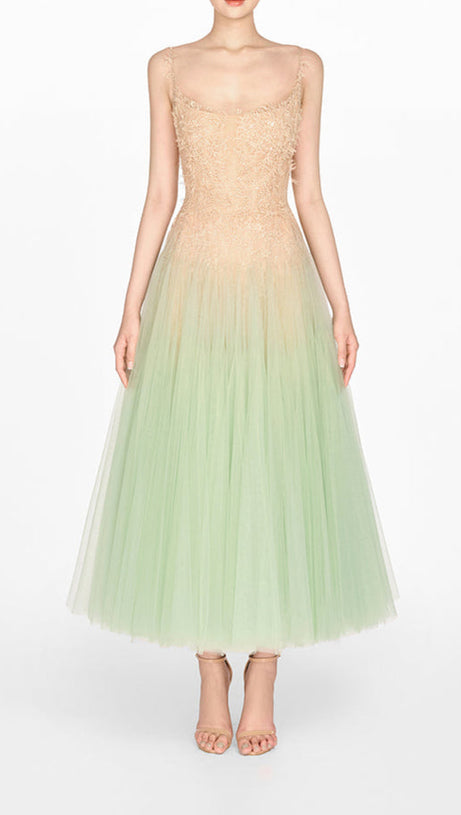 MINT OMBRE LACE MIDI DRESS