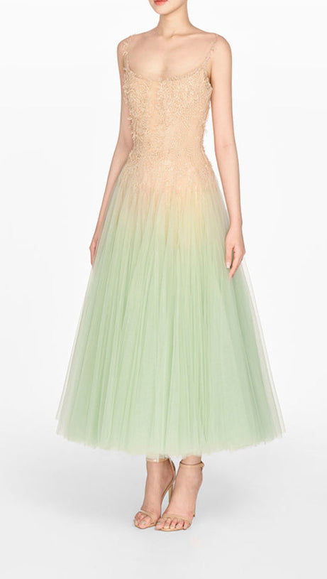 MINT OMBRE LACE MIDI DRESS