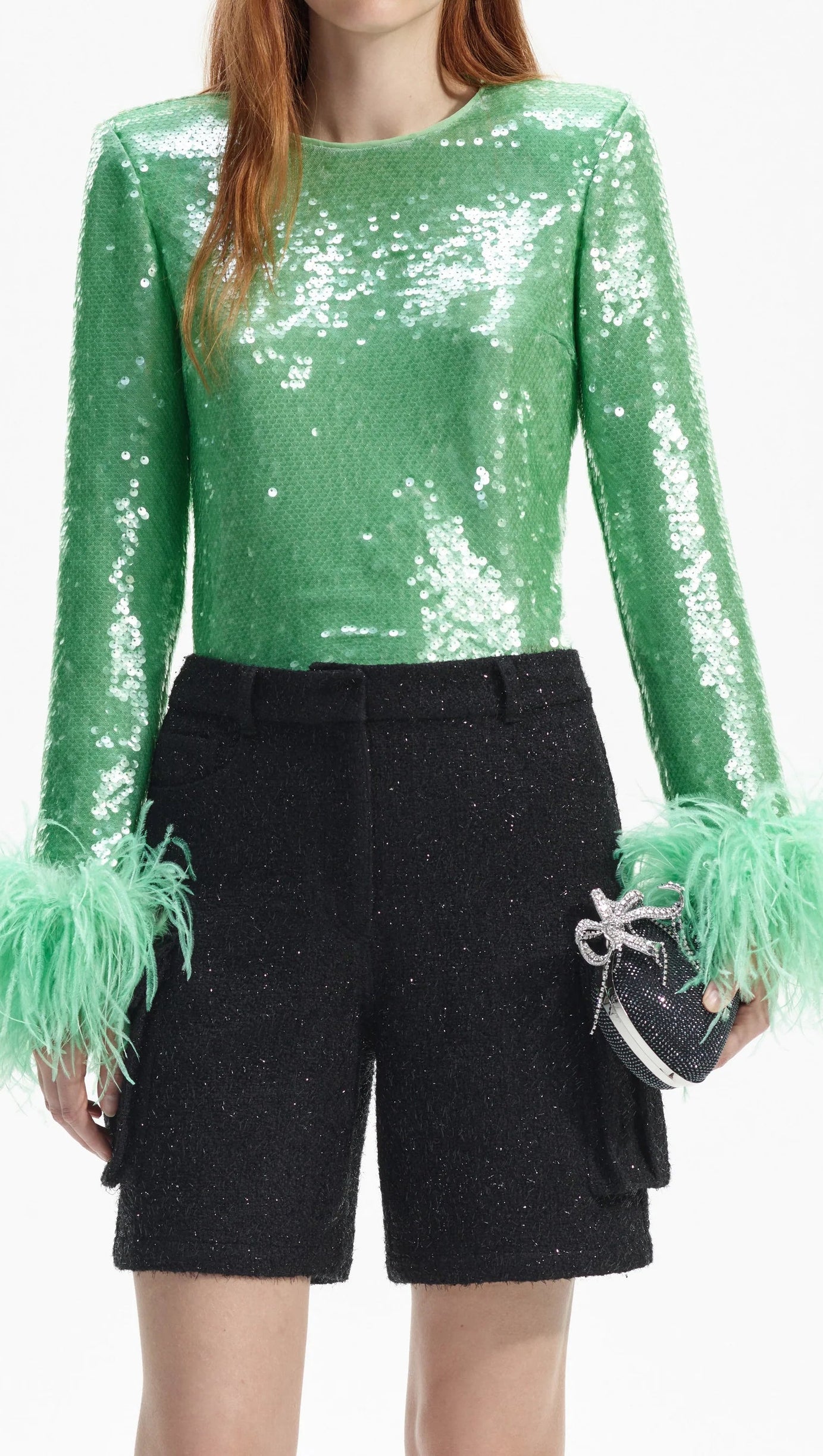 MINT SEQUIN FEATHER TOP