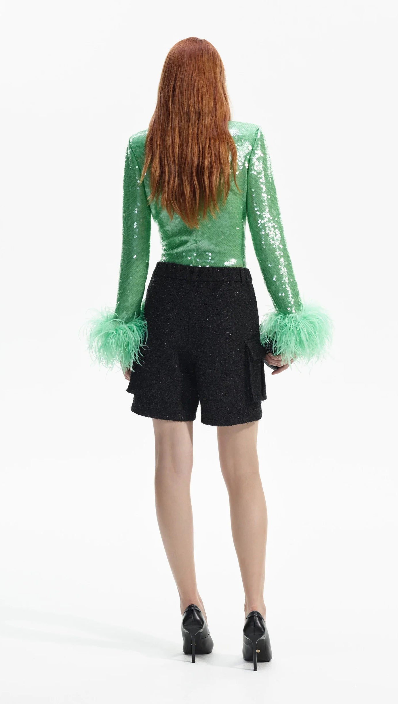 MINT SEQUIN FEATHER TOP