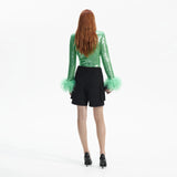 MINT SEQUIN FEATHER TOP