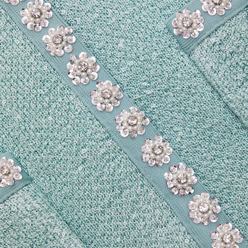 MINT SEQUIN PLEATED KNIT SKIRT