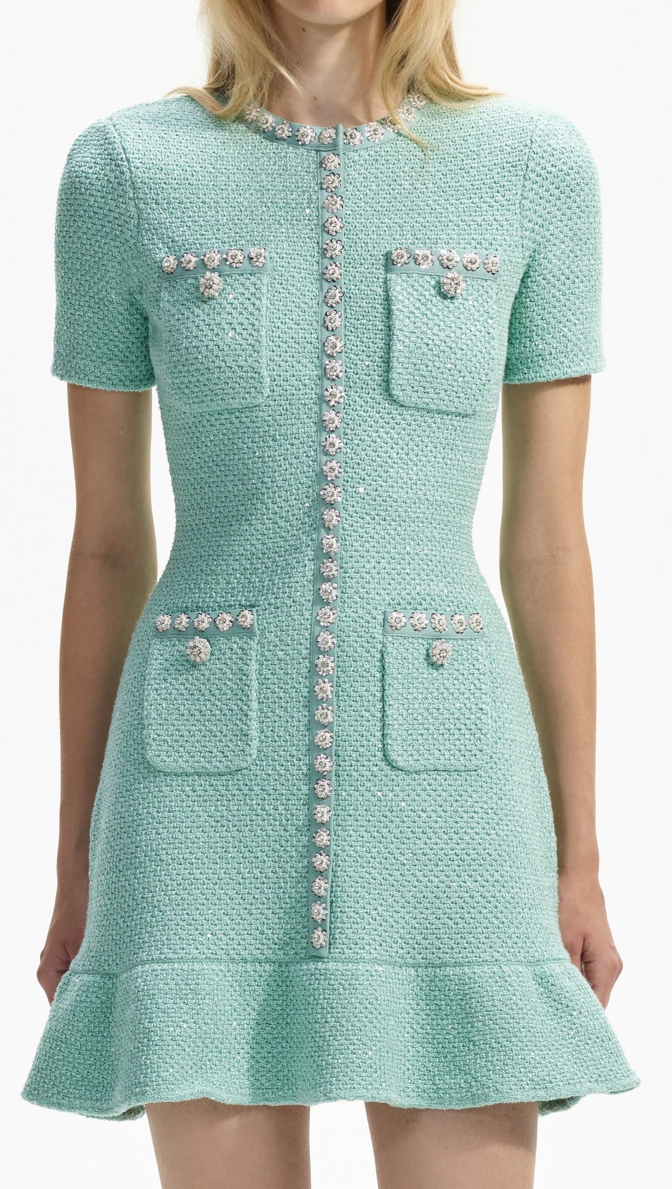 MINI ABITO IN MAGLIA CON PAILLETTES MENTA 