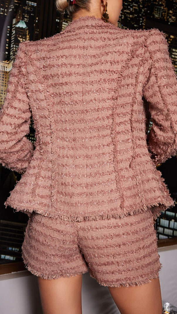 AIIZIE FRINGE KNITTED BLAZER IN BROWN - product image