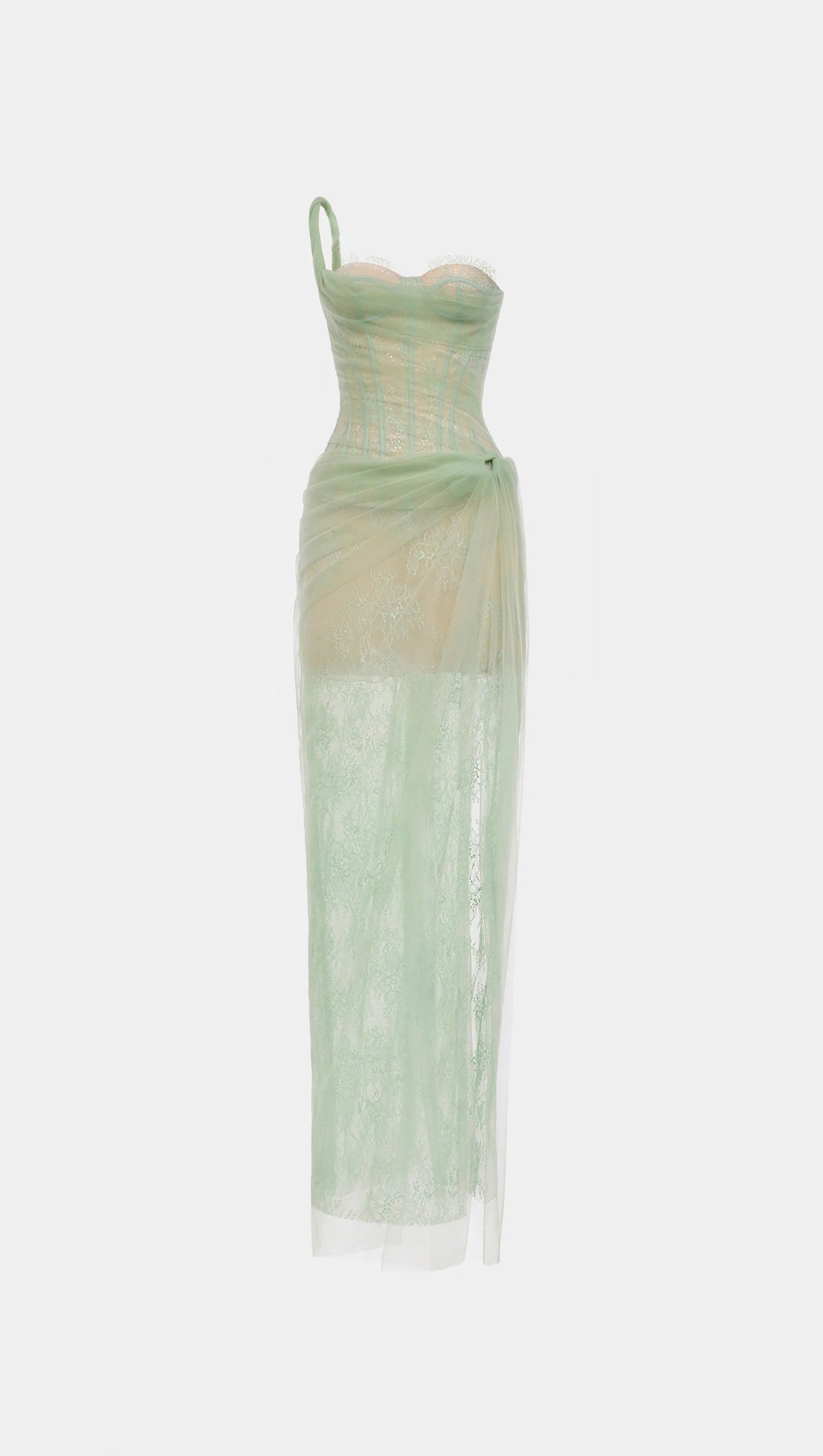 AIIZIE ONE SHOULDER MESH RUCHED MIDI DRESS - product image