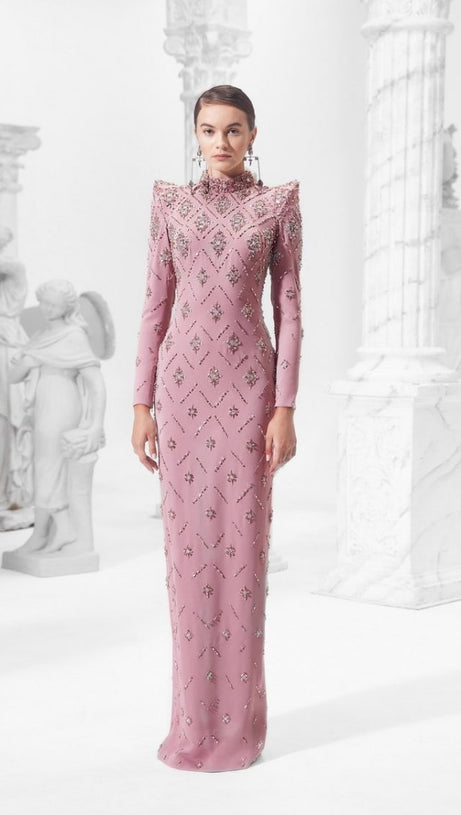 Katherine Pink Straight Cut Diamond Maxi Dress