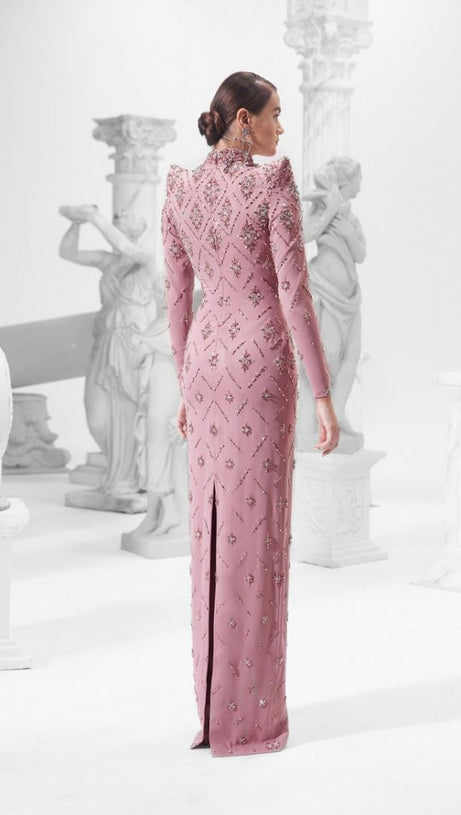 Katherine Pink Straight Cut Diamond Maxi Dress