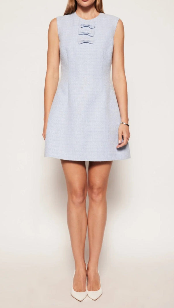 AIIZIE TWEED BOW EMBELLISHED SLEEVELESS MINI DRESS IN BLUE - product image