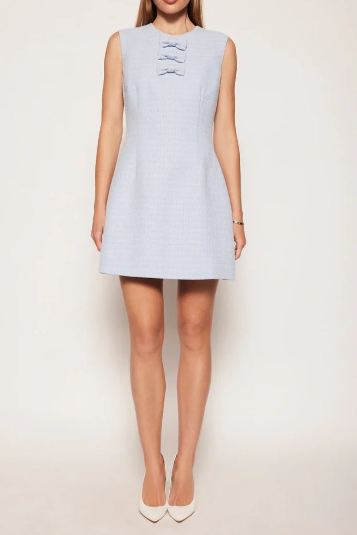 AIIZIE TWEED BOW EMBELLISHED SLEEVELESS MINI DRESS IN BLUE - product image
