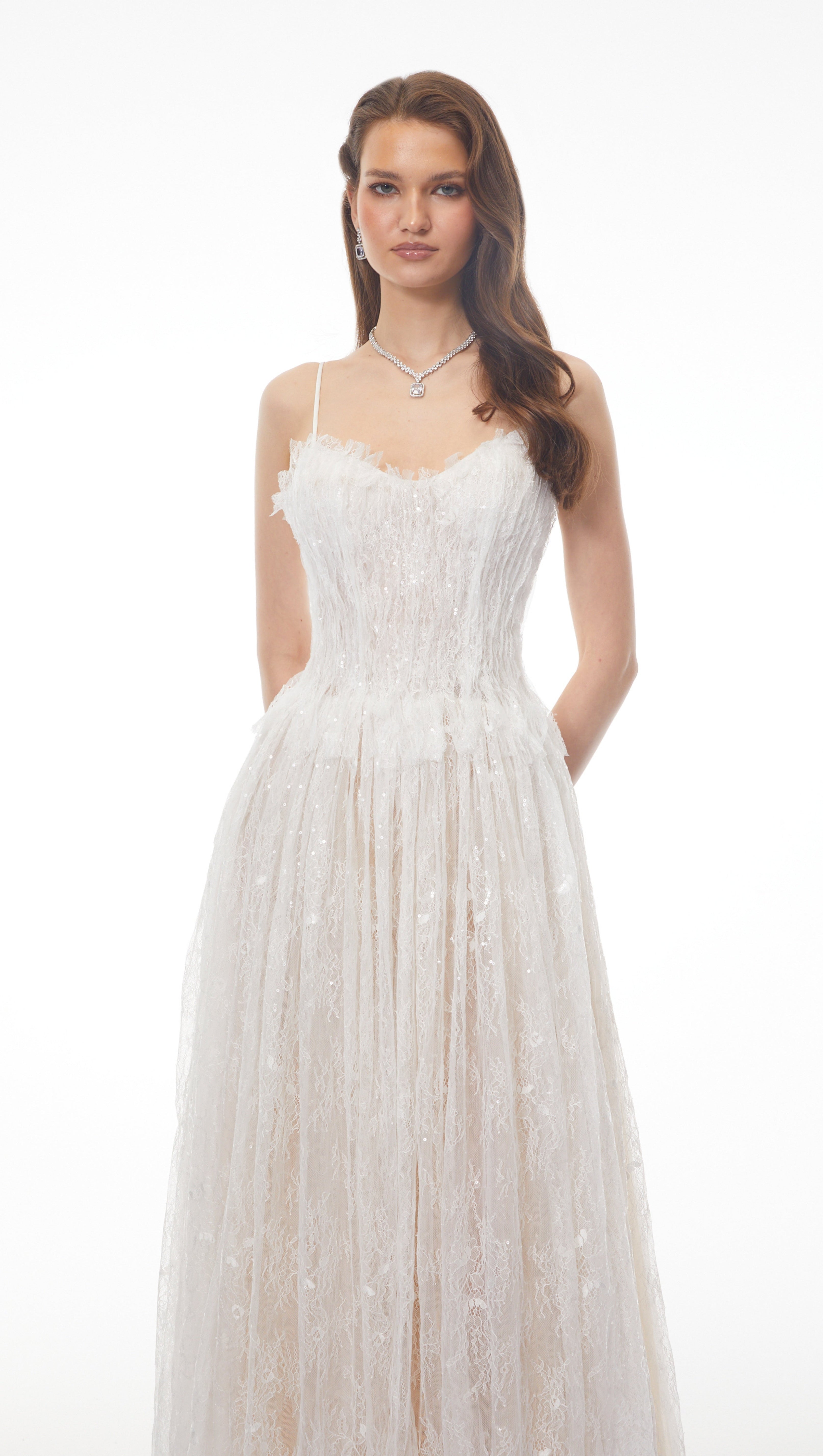 Nadir White Pleated Lace Maxi Dress