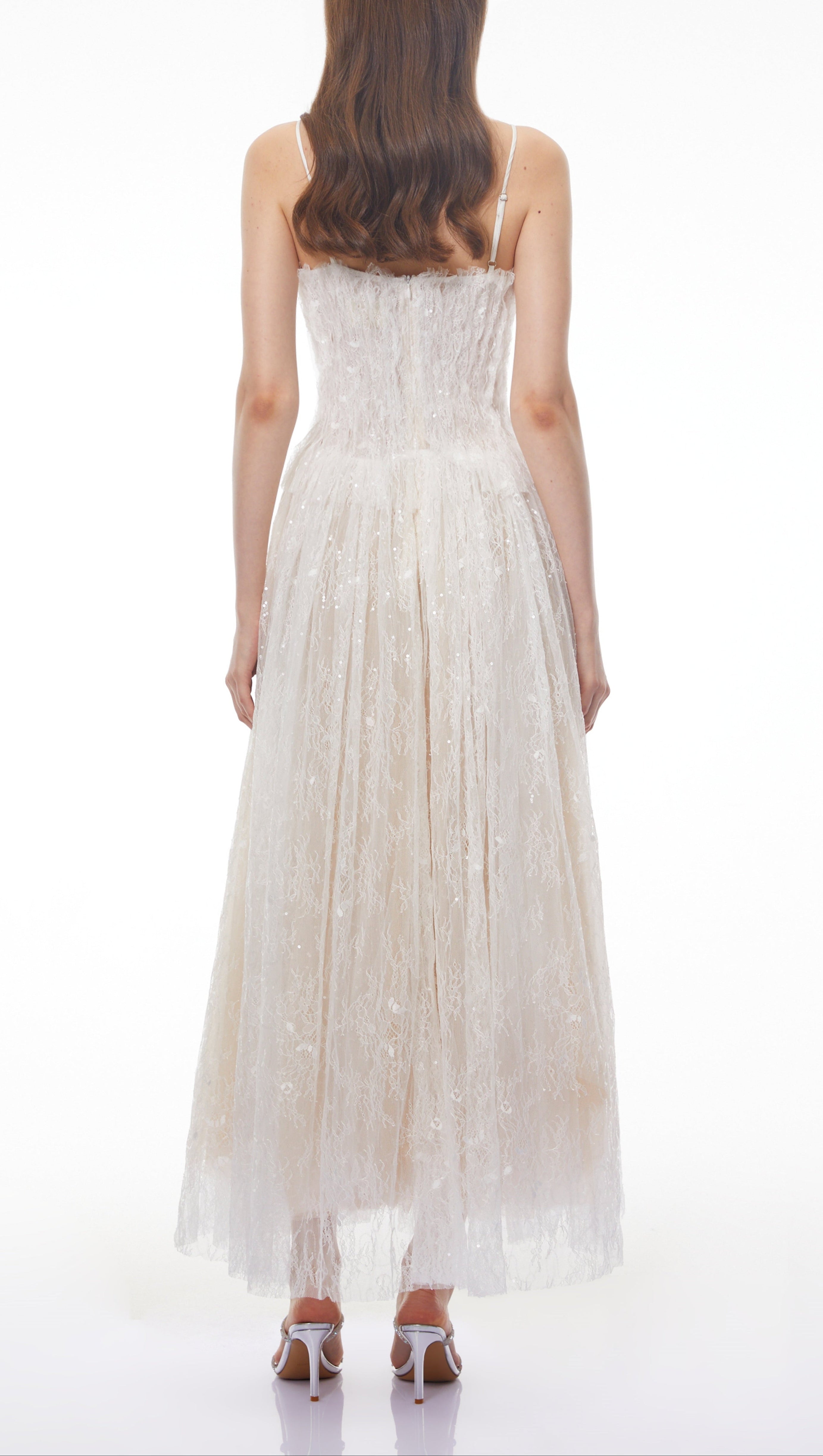 Nadir White Pleated Lace Maxi Dress