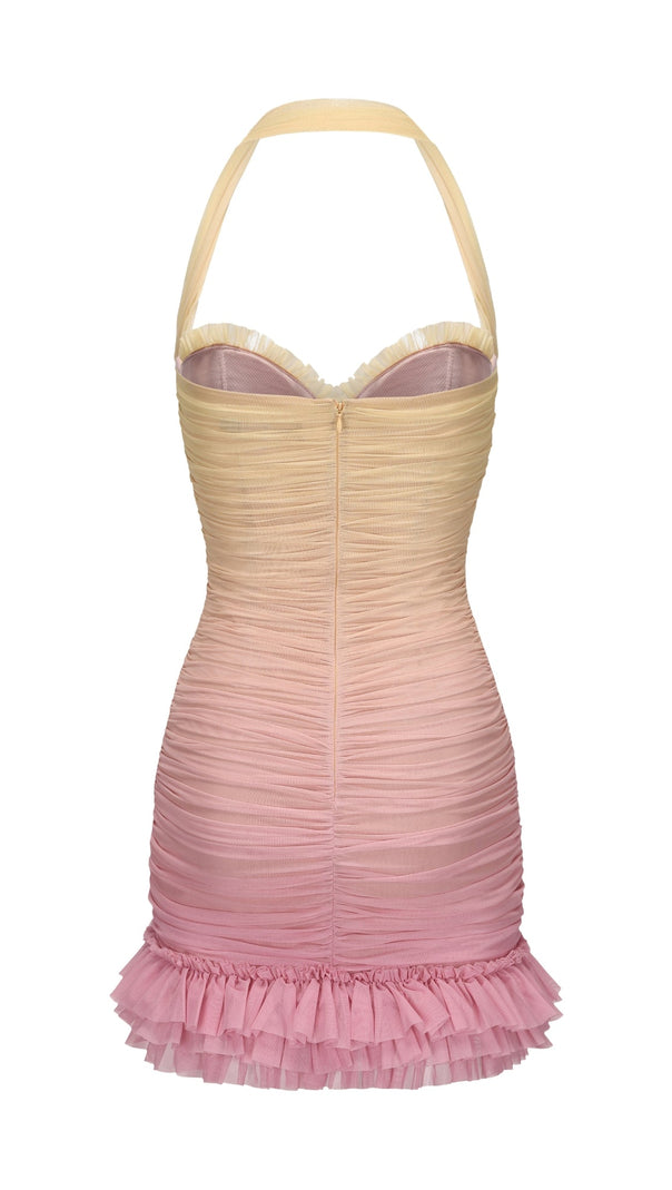 AIIZIE JOYCE PLEATED HEM MINI DRESS IN GRADIENT YELLOW - product image