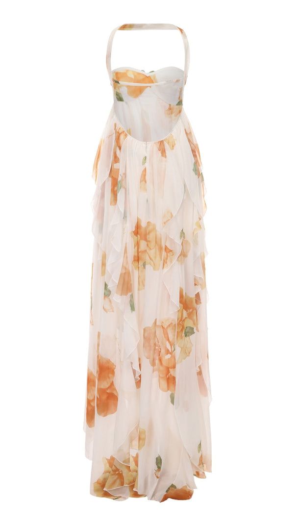 Joanna – Rückenfreies Maxikleid mit Blumenmuster und Schlitz