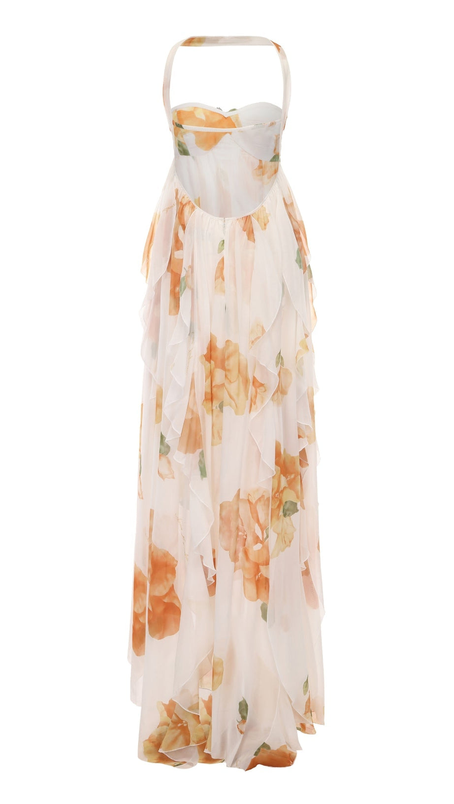 JOANNA FLORAL HALTER BACKLESS SPLIT MAXI DRESS