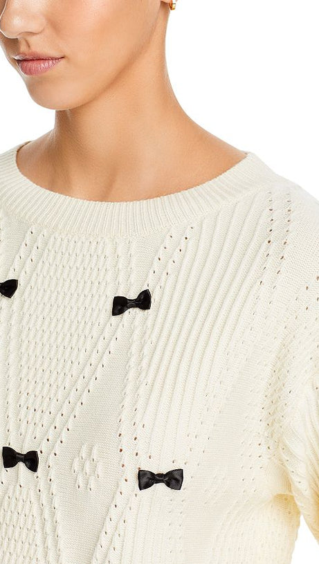 POINTELLE KNIT MINI BOW SWEATER