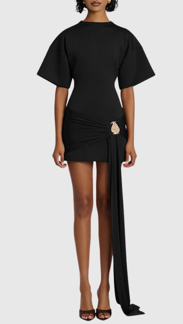 AIIZIE DRAPED EMBELLISHED MINI DRESS - BLACK - product image